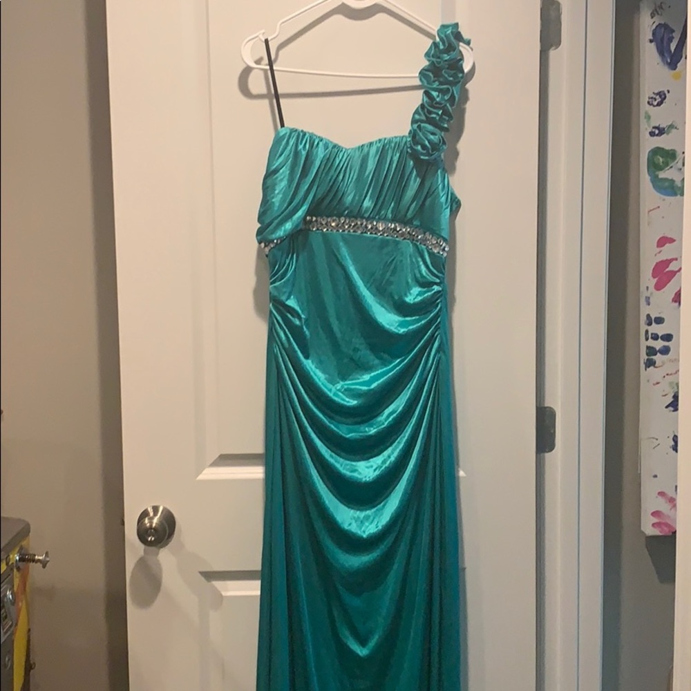 GORGEOUS Jade One Shoulder Evening Gown 15sz